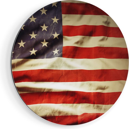 Artaza Dibond Muurcirkel Amerikaanse Vlag - Verenigde Staten - Ø 70 cm - Wandcirkel - Rond Schilderij - Voor Binnen en Buiten