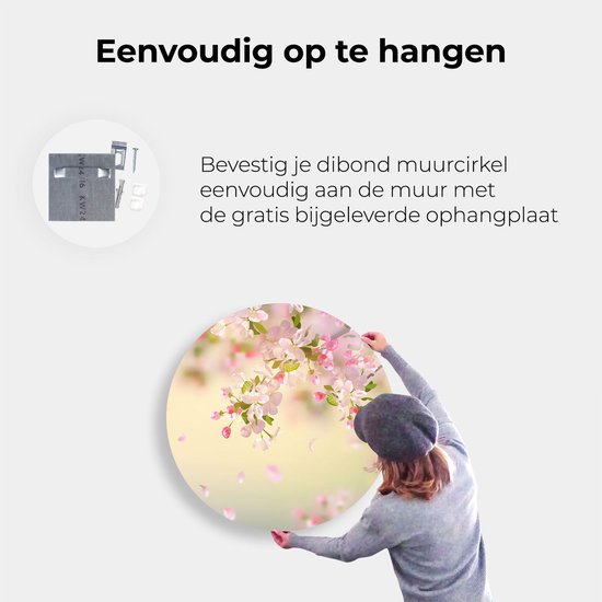 Artaza Dibond Cercle Mural Fleur de Pommier - Fleurs - Ø 70 cm - Cercle Mural - Tableau Rond - Pour Intérieur et Extérieur