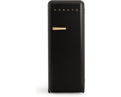 CREATE - Koelkast in retrostijl - Zwart - Handvat Hout - FRIDGE RETRO 281L
