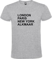 Grijs t-shirt met " London, Paris , New York, Alkmaar " print Zwart size L