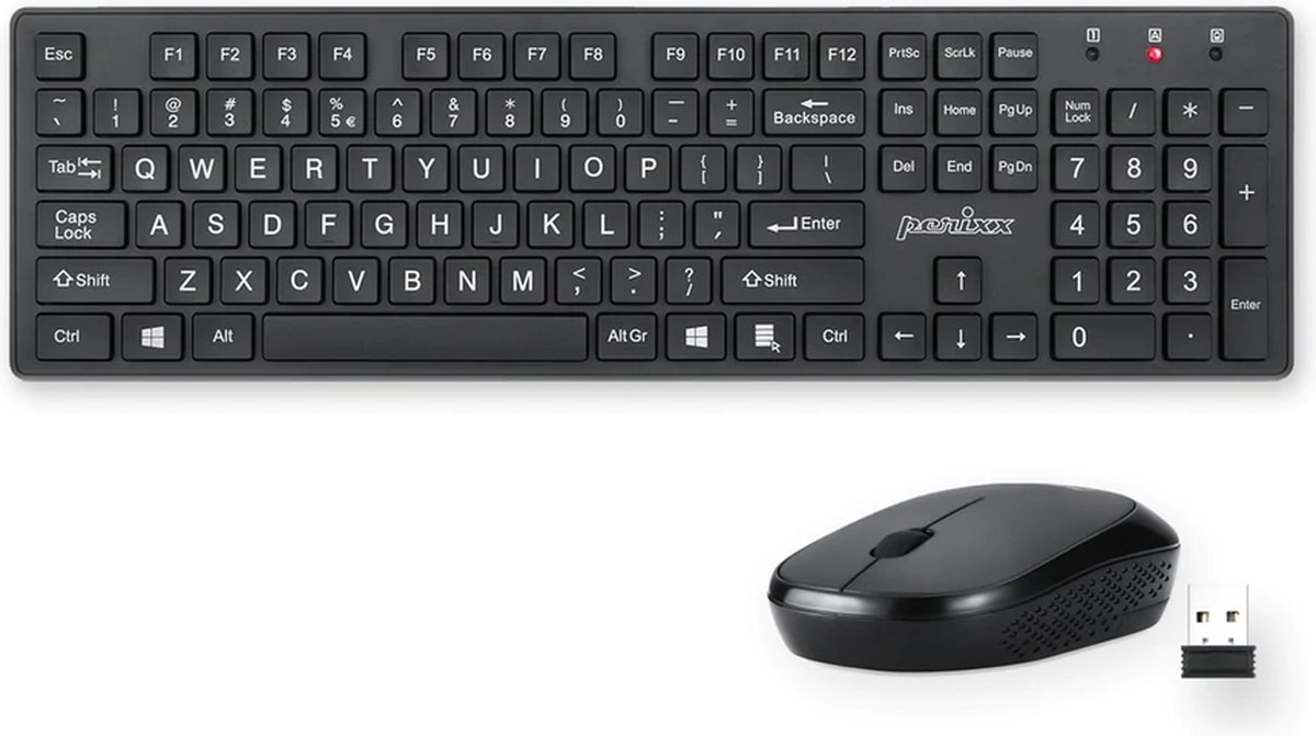 Perixx Periduo 717 Draadloos toetsenbord en muis set - Extra grote letters - Platte Chiclet toetsen- QWERTY/US