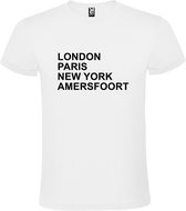 Wit t-shirt met " London, Paris , New York, Amersfoort " print Zwart size XS