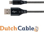DutchCable Premium series - USB C oplaadkabel 1 meter - USB C kabel - USB C naar USB A - zwart - Katoen mantel - Samsung - Huawei - Android - OnePlus - oplaadkabel - sony - 1 meter
