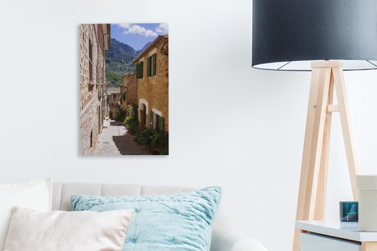 Tableau sur toile Rues et maisons en pierre de la place Fornalutx, Majorque - 20x30 cm - Décoration murale