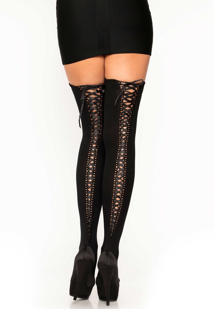 Opaque thigh highs corset back