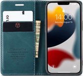 Caseme Slim Retro Wallet kunstleer hoesje voor iPhone 13 - blauw