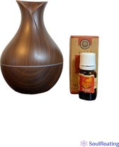 Aroma Diffuser 150ML met LED verlichting - Luchtbevochtiger – Verdamper – Aromatherapie - Geurverspreider - Donkerbruin - incl. Goloka Aromatische Olie - Orange