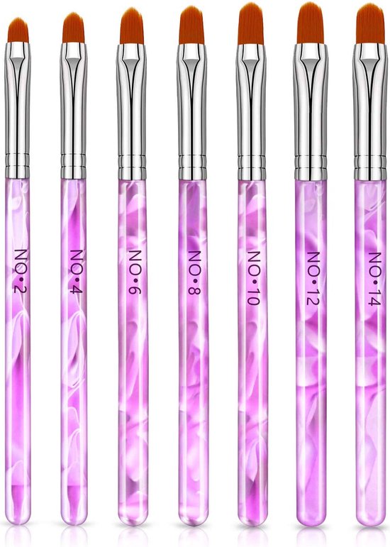 7 Roze penselen voor Gel, Acryl & Polygel en glitter - Nagel kwasten - Nail art brush