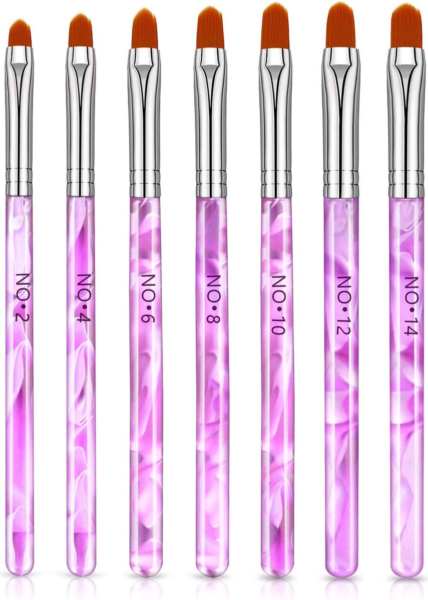 Goedkoopste 7 Roze penselen voor Gel, Acryl & Polygel en glitter - Nagel kwasten - Nail art brush