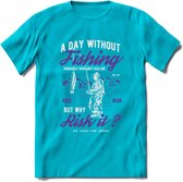A Day Without Fishing - Vissen T-Shirt | Paars | Grappig Verjaardag Vis Hobby Cadeau Shirt | Dames - Heren - Unisex | Tshirt Hengelsport Kleding Kado - Blauw - 3XL