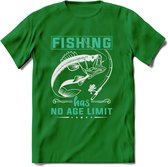 Fishing Has No Age Limit - Vissen T-Shirt | Aqua | Grappig Verjaardag Vis Hobby Cadeau Shirt | Dames - Heren - Unisex | Tshirt Hengelsport Kleding Kado - Donker Groen - 3XL