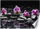 Trend24 - Behang - Zenstenen En Orchidee - Vliesbehang - Fotobehang - Behang Woonkamer - 400x280 cm - Incl. behanglijm