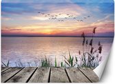 Trend24 - Behang - Zonsondergang Op Het Meer - Behangpapier - Fotobehang Natuur - Behang Woonkamer - 150x105 cm - Incl. behanglijm