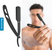 BeautyTools Easy-Shave Shavette - Set Barbiersmes/ Open Scheermes met Vervangbaar Scheermesje  - Black Beast - Incl. 10 Double Edge vervangmesjes - INOX (SR-1208)