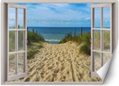 Trend24 - Behang - Raam - Pad Naar De Zee - Behangpapier - Fotobehang Natuur - Behang Woonkamer - 280x200 cm - Incl. behanglijm