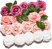 PartyWoo Kunstbloemen, 20 stuks kunstrozen met stengels, witte nepbloemen, schuimbloemen, rozen, kunstbloemen, kunstbloemen, kunstbloemen voor decoratie, bruiloft decoratie - Valentijn cadeau