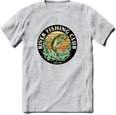 Fishing Club - Vissen T-Shirt | Beige | Grappig Verjaardag Vis Hobby Cadeau Shirt | Dames - Heren - Unisex | Tshirt Hengelsport Kleding Kado - Licht Grijs - Gemaleerd - L