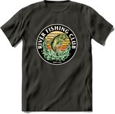 Fishing Club - Vissen T-Shirt | Beige | Grappig Verjaardag Vis Hobby Cadeau Shirt | Dames - Heren - Unisex | Tshirt Hengelsport Kleding Kado - Donker Grijs - XXL