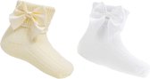 Soft Touch - 2 paar Baby Sokjes met Strik - Geel & Wit - Maat 12-24 mnd