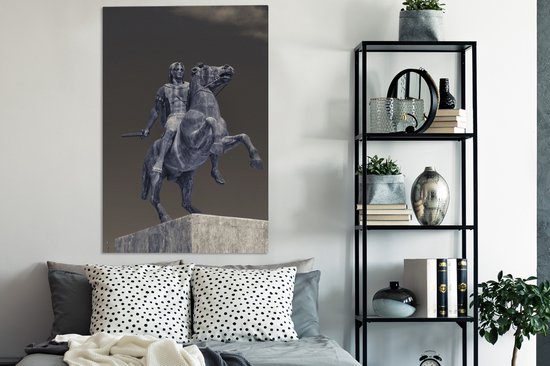 Canvas schilderij 90x140 cm - Wanddecoratie Close-up van het monument van Alexander The Great in Thessaloniki, Griekenland - Muurdecoratie woonkamer - Slaapkamer decoratie - Kamer accessoires - Schilderijen