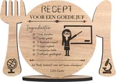 RECEPT JUF - Recept voor een goede juf - houten wenskaart - kaart om de lerares te bedanken - gepersonaliseerd