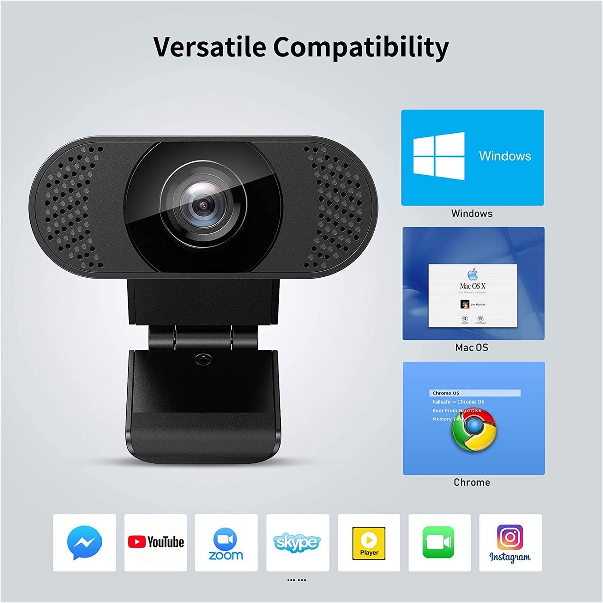 Webcam 1080P Avec Micro Intégré - Pour PC, Mac, Android - Plug & Play, Clip Réglable, Parfaite Pour Visio Et Streaming