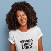 Happiness Has Paws T-Shirt, Uniek Ontwerp Voor Hondenliefhebbers,Leuke Cadeau-T-Shirts, Grappige Unisex Tees Voor Hondenbezitters, D001-069W, L, Wit