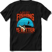 A Bad Day Fishing - Vissen T-Shirt | Oranje | Grappig Verjaardag Vis Hobby Cadeau Shirt | Dames - Heren - Unisex | Tshirt Hengelsport Kleding Kado - Zwart - L