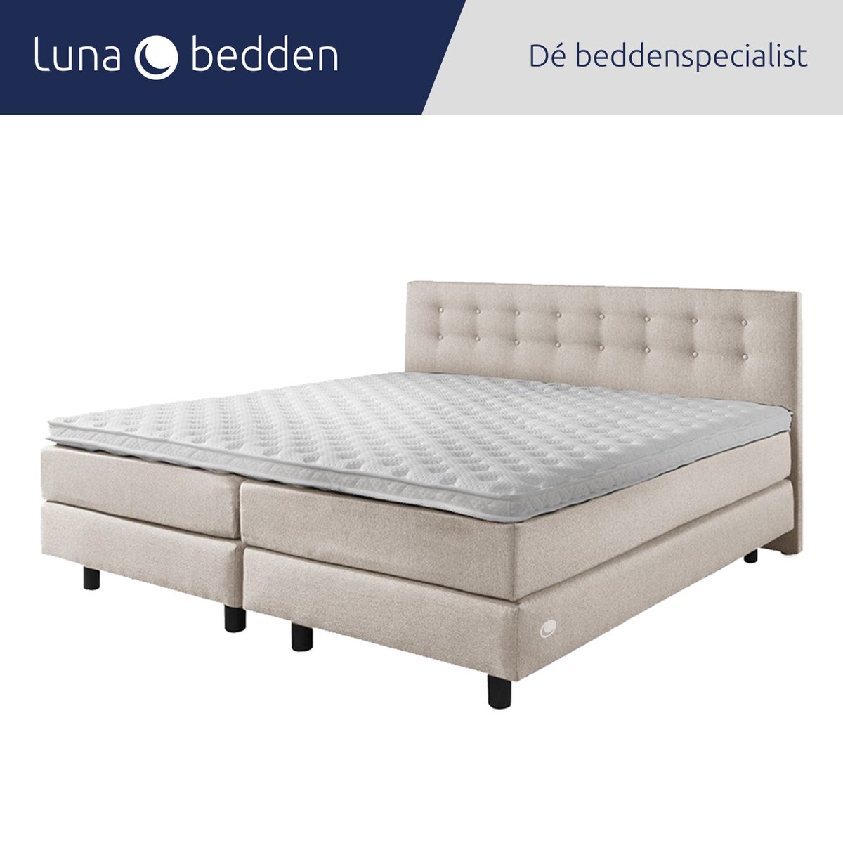 Luna Bedden - Boxspring Bella - 200x210 Compleet Beige Geknoopt Bed