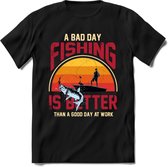 A Bad Day Fishing - Vissen T-Shirt | Grappig Verjaardag Vis Hobby Cadeau Shirt | Dames - Heren - Unisex | Tshirt Hengelsport Kleding Kado - Zwart - 3XL