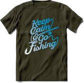 Keeo Calm Go Fishing - Vissen T-Shirt | Grappig Verjaardag Vis Hobby Cadeau Shirt | Dames - Heren - Unisex | Tshirt Hengelsport Kleding Kado - Leger Groen - M