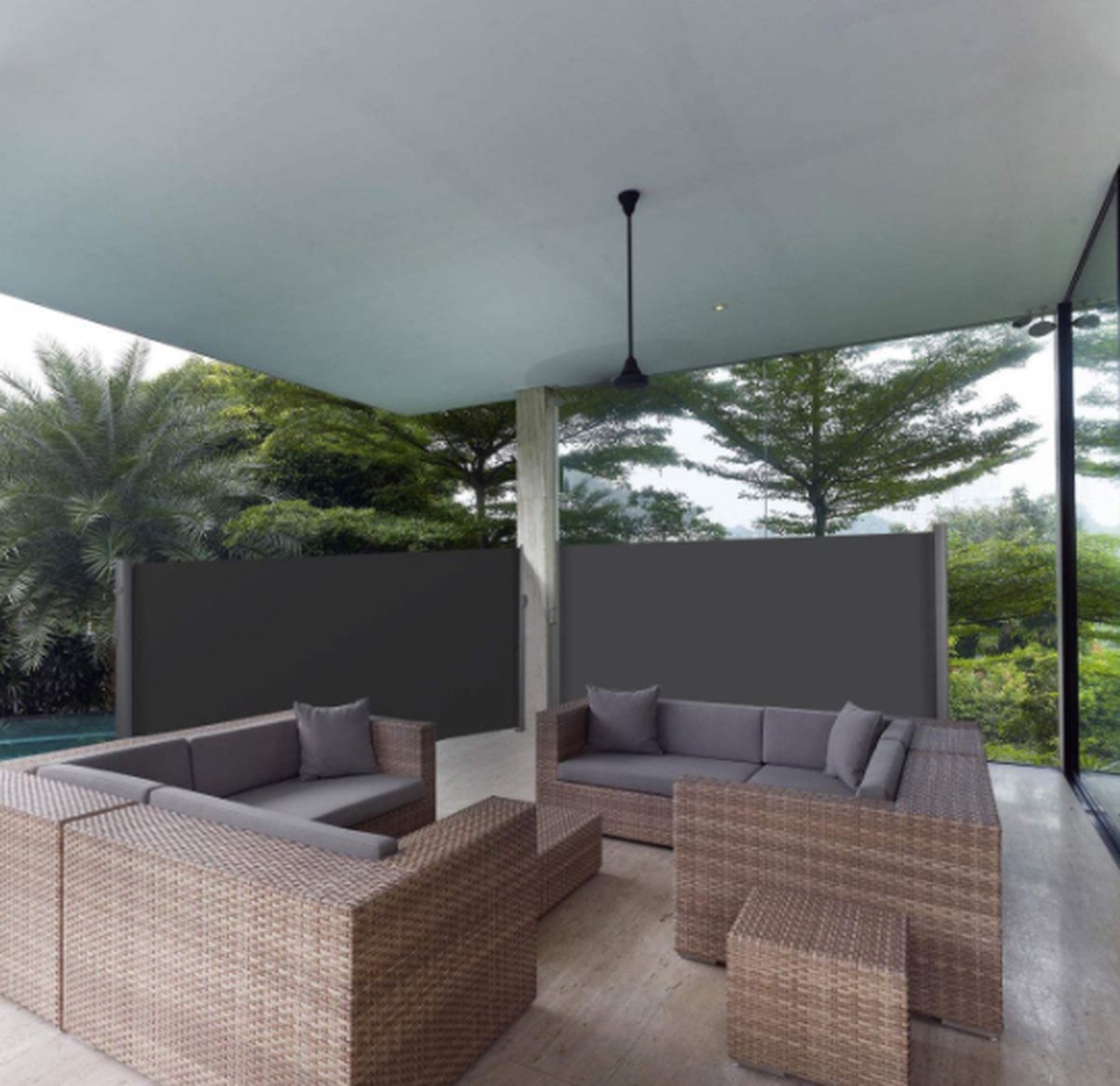 Lars360 Uittrekbaar zonnescherm, polyester, aluminium staander, geschikt als zonwering, inkijkbescherming of markies, ideaal voor balkon, terras of camping