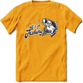 Lets Go Fishing - Vissen T-Shirt | Grappig Verjaardag Vis Hobby Cadeau Shirt | Dames - Heren - Unisex | Tshirt Hengelsport Kleding Kado - Geel - 3XL