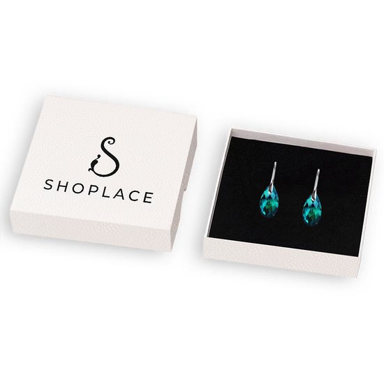 Shoplace Oorbellen dames met Swarovski kristallen - Druppel - 18K Witgoud verguld - Oorhangers - Swarovski oorbellen - Cadeauverpakking - Blauw/Groen
