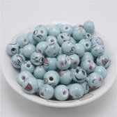 100 Stuks Smiley Kralen 12mm Blauw Keramiek