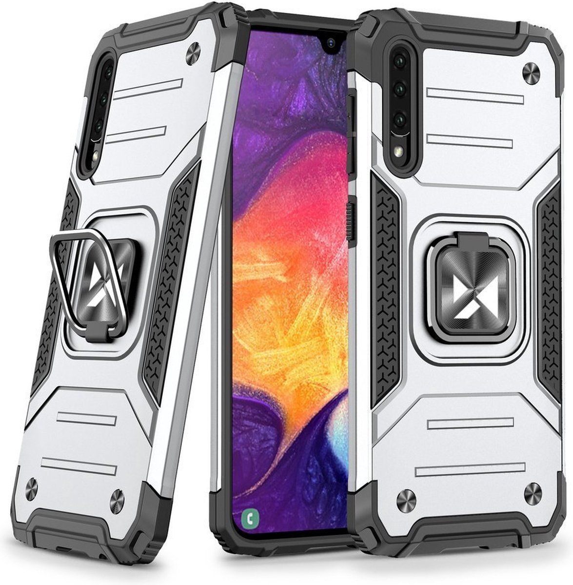 Wozinsky Ring Armor Case Kickstand Tough Rugged Cover voor Samsung Galaxy A51 zilver