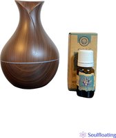 Aroma Diffuser 150ML met LED verlichting - Luchtbevochtiger – Verdamper – Aromatherapie - Geurverspreider - Donkerbruin - incl. Goloka Aromatische Olie - Juniper Berry