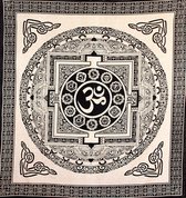 Grandfoulard 407 - Chakra Mandala met Ohm - Beige&Zwart - Wandkleed - Bedsprei - Strandlaken