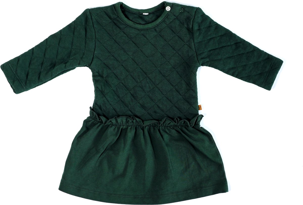 MXM Baby Jurk - Lange mouwen - Groen - Katoen - Warm - gewatteerd - Ronde hals - Drukknopen - Maat 56