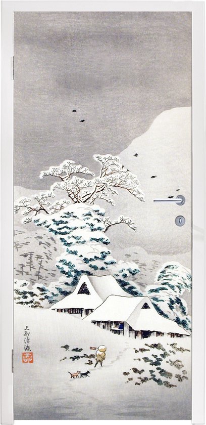 Deursticker Schilderij - Japan - Sneeuw - 90x215 cm - Deurposter