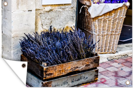 Tuinposter - Tuindoek - Tuinposters buiten - Lavendel in kistje op straat, Avignon, Frankrijk - 120x80 cm - Tuin