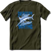 Fishing - Vissen T-Shirt | Grappig Verjaardag Vis Hobby Cadeau Shirt | Dames - Heren - Unisex | Tshirt Hengelsport Kleding Kado - Leger Groen - S