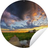 Tuincirkel Zonsopgang bij het landschap van Nederland - 150x150 cm - Ronde Tuinposter - Buiten