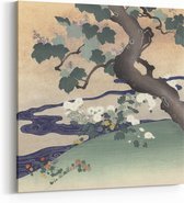 Schilderij op Canvas - 60 x 60 cm - Boom en chrysanten - Japanse kunst - Kogyo Tsukioka - Wanddecoratie - Muurdecoratie - Slaapkamer - Woonkamer
