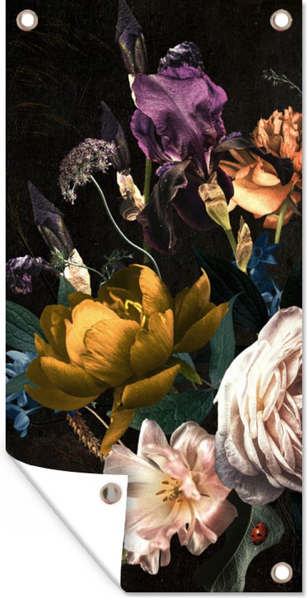 Tuinposter Bloem - Boeket - Patronen - 40x80 cm - Wanddecoratie Buiten - Tuinposter - Tuindoek - Schuttingposter - Tuinschilderij