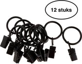 12 gordijnhaken met ring 25mm - Gordijnclips - gordijn haak - Gordijnklemmen - Zwart