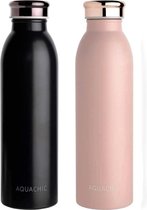 Aquachic thermos combi: zwart & roze - 500 ml thermosfles - Vacuum drinkfles - Nederlands merk