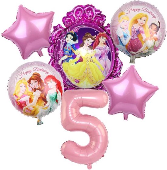 Prinses ballonnen - thema - 5 jaar - Ariel - Rapunzel - Doornroosje - Sneeuwwitje - Belle - prinsessen - Disney Princess