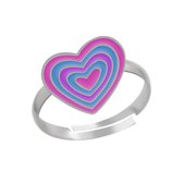 Ring meisje kind | Ring kinderen | Zilveren ring, hartje in roze, paars en blauw