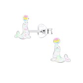 Joy|S - Zilveren zeehond oorbellen - 6 x 8 mm - glitter wit